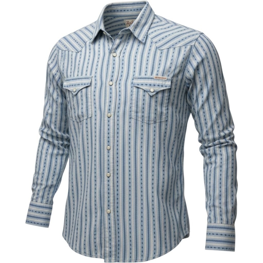 Lucky Brand Mens Blue White Striped Dobby Cotton Western Pearl Snap Shirt Large